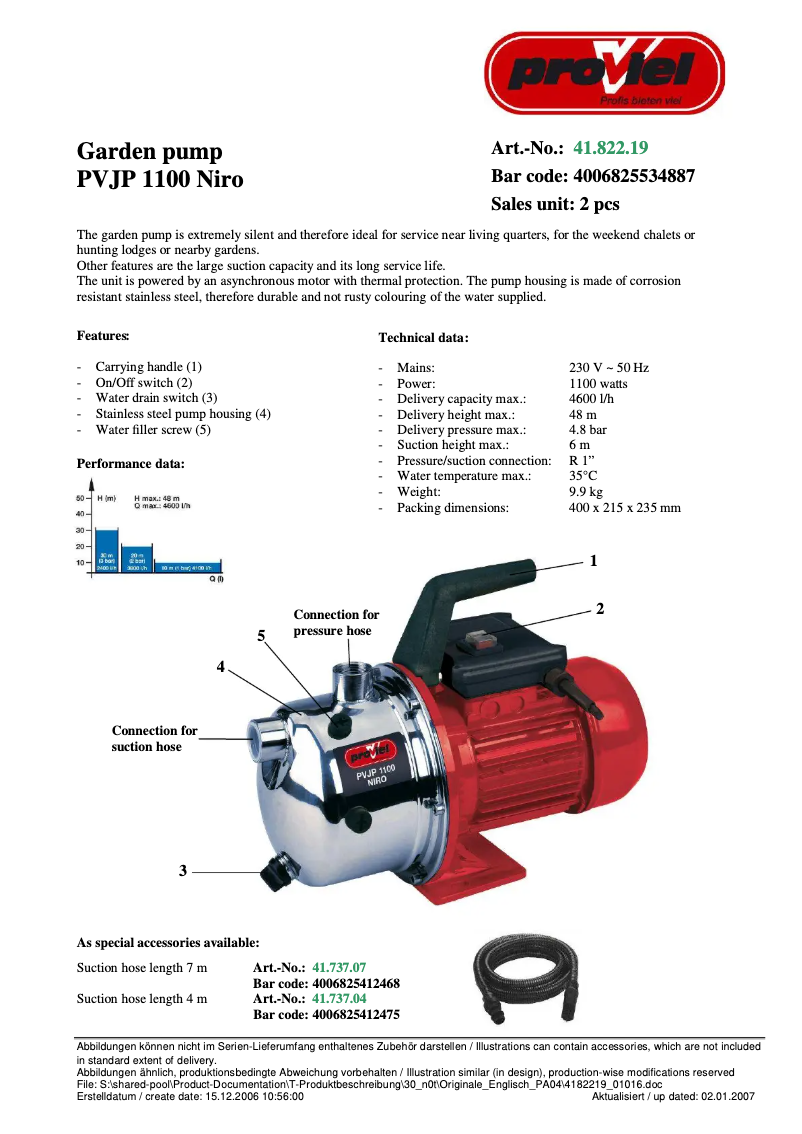 Page 1 de la notice Manuel utilisateur Proviel PVJP 1100 Niro