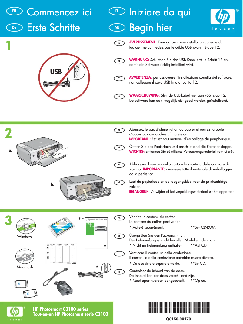 Page 1 de la notice Manuel utilisateur HP PhotoSmart C3180