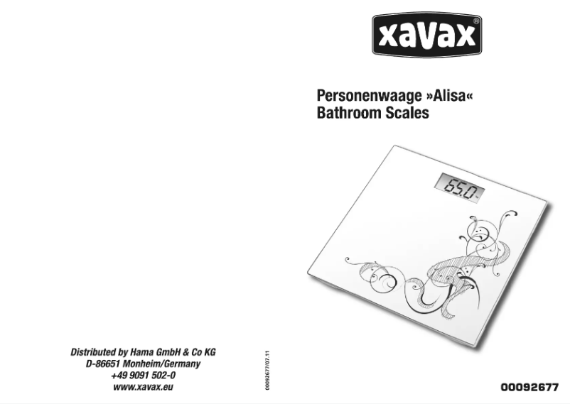 Page 1 de la notice Manuel utilisateur Xavax Alisa