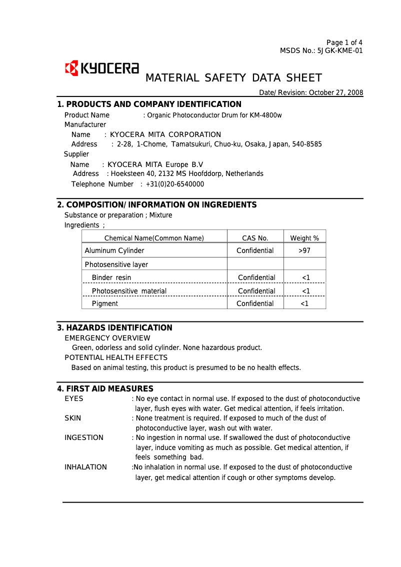 Page 1 de la notice Instructions de sécurité Kyocera KM-4800w