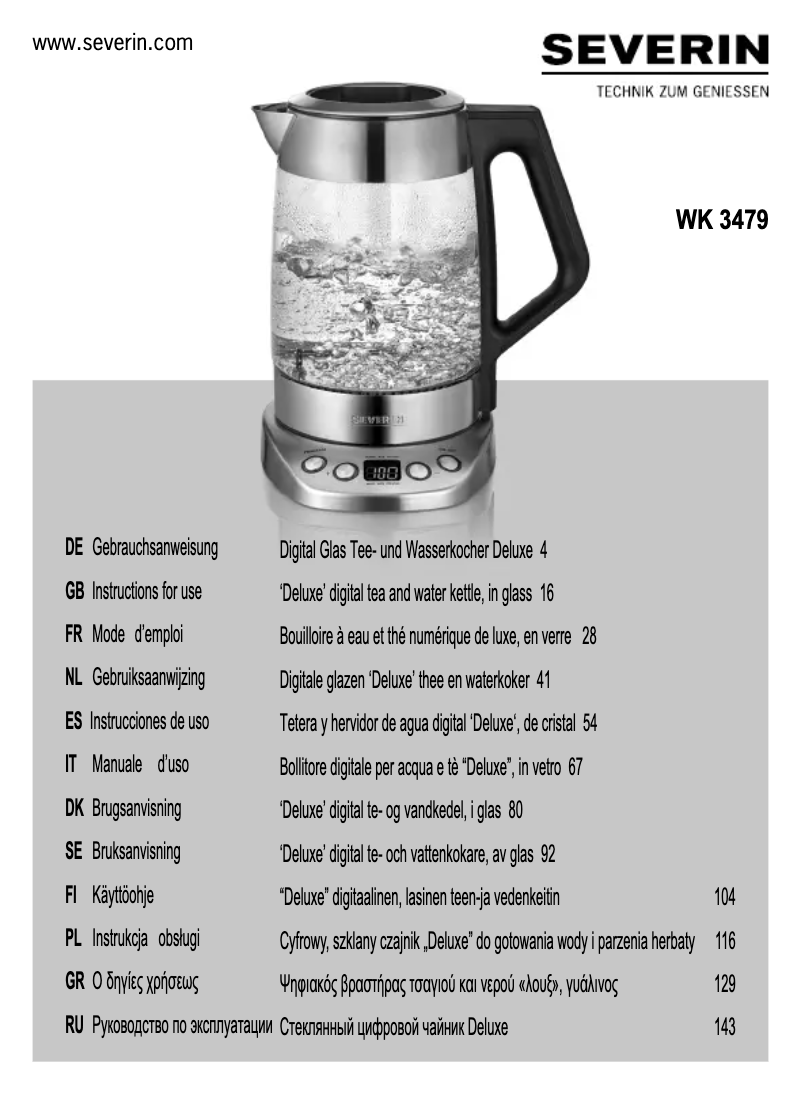 Page 1 de la notice Fiche technique Severin WK 3479