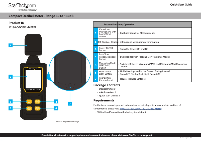 Page 1 of the manual User Manual StarTech.com D130-DECIBEL-METER