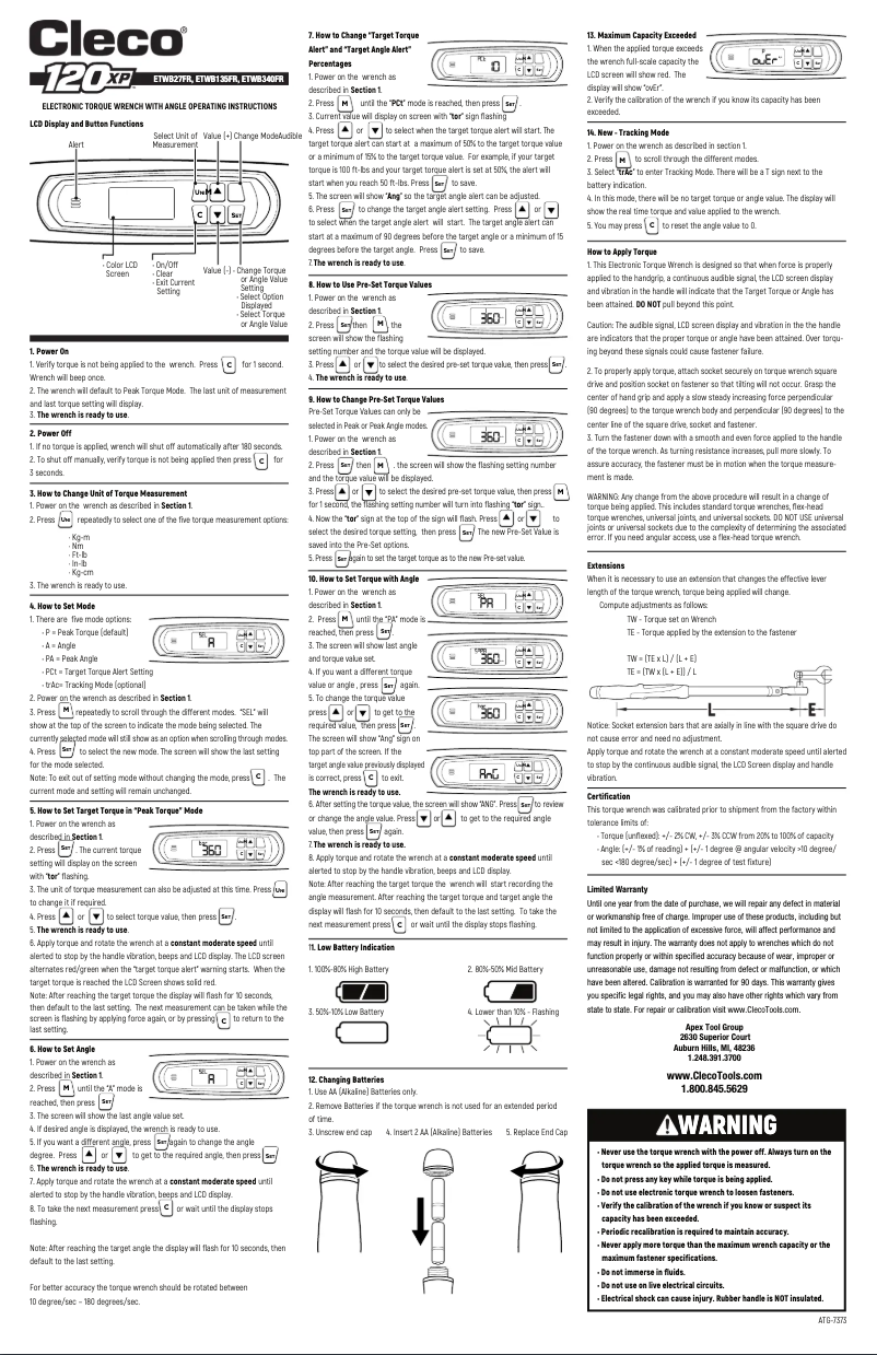 Page 1 de la notice Manuel utilisateur Cleco 120XP ETWB27FR
