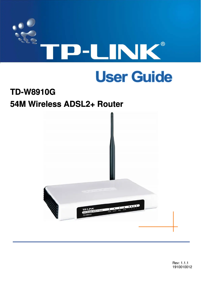 Page n°1 - Manuel utilisateur TP-Link TD-W8910GB