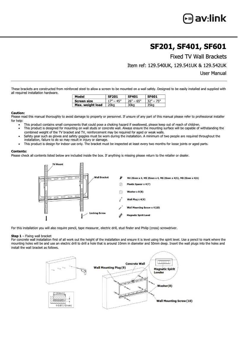 Page n°1 - Manuel utilisateur AV:link SF601