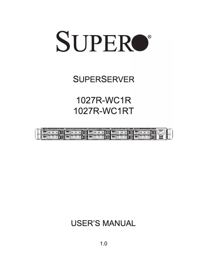 Image de la première page du manuel de l'appareil SuperServer 1027R-WC1RT