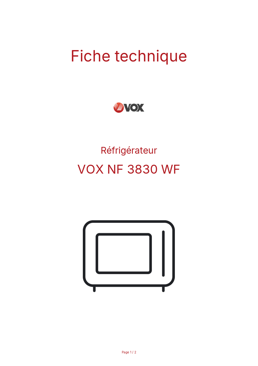 Page n°1 - Fiche technique VOX NF 3830 WF