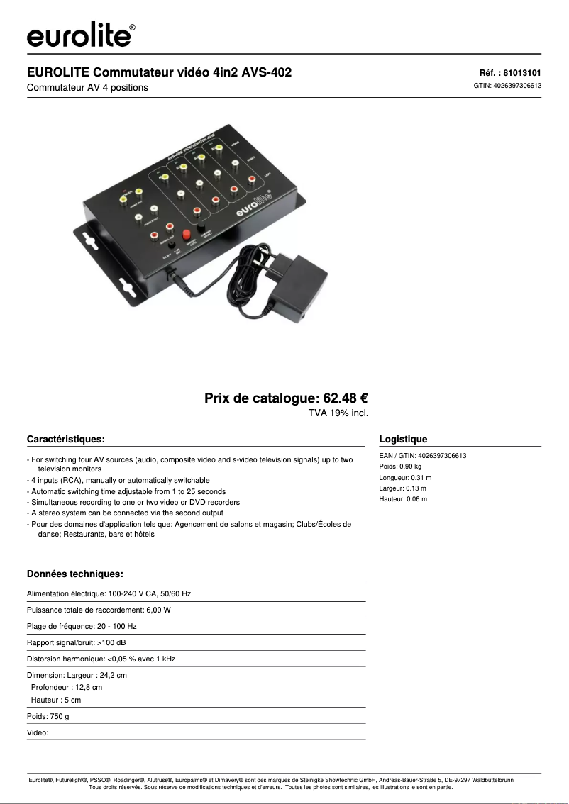 Page n°1 - Fiche technique Eurolite AVS-402