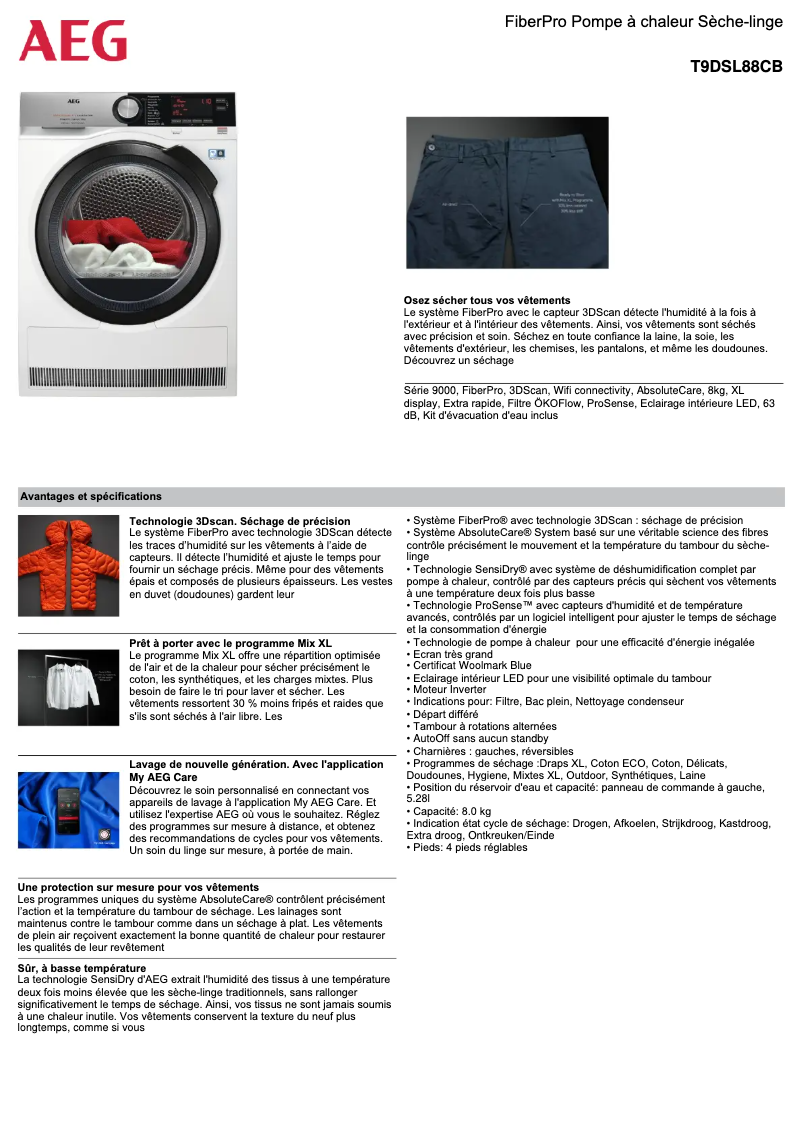 Page n°1 - Fiche technique AEG T9DSL88CB