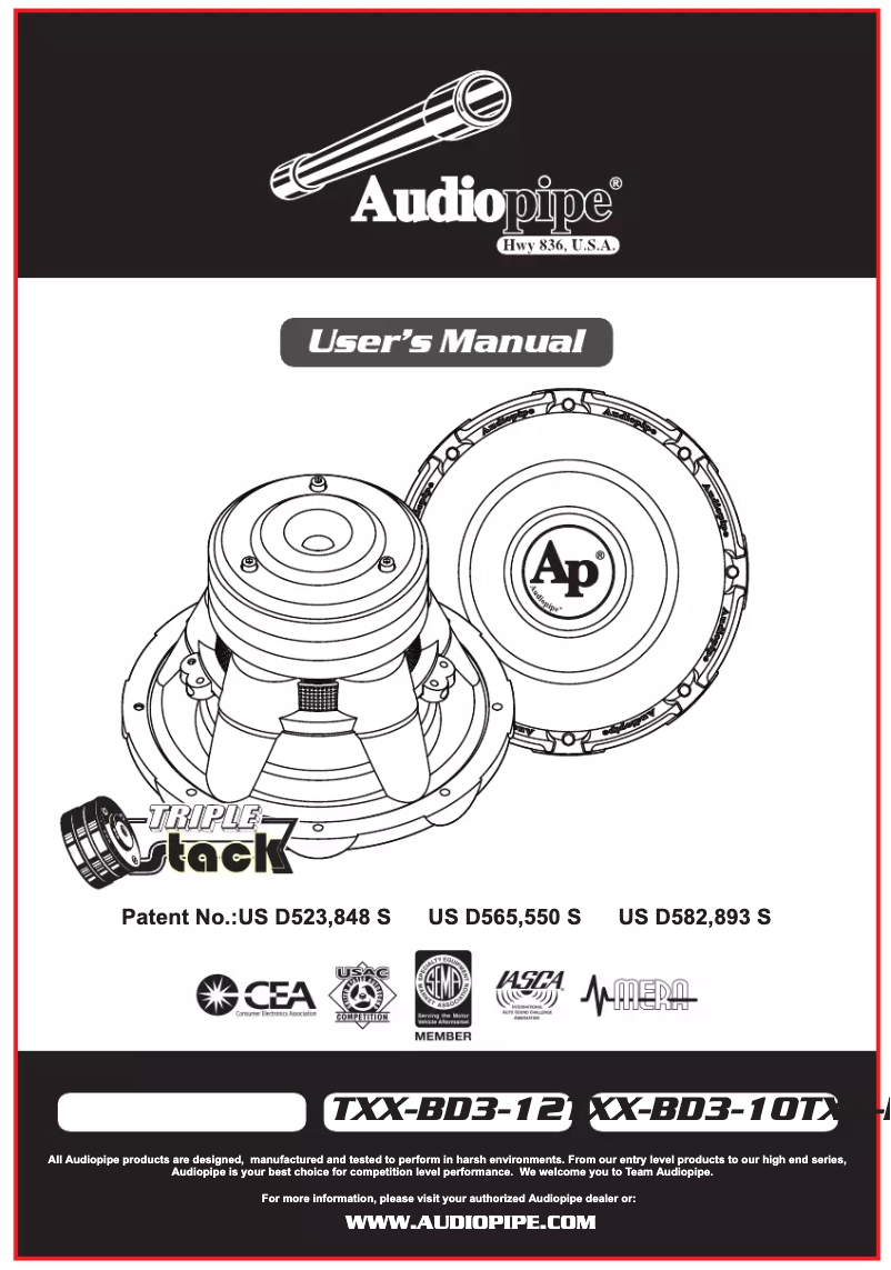 Page n°1 - Manuel utilisateur Audiopipe TXXBD310