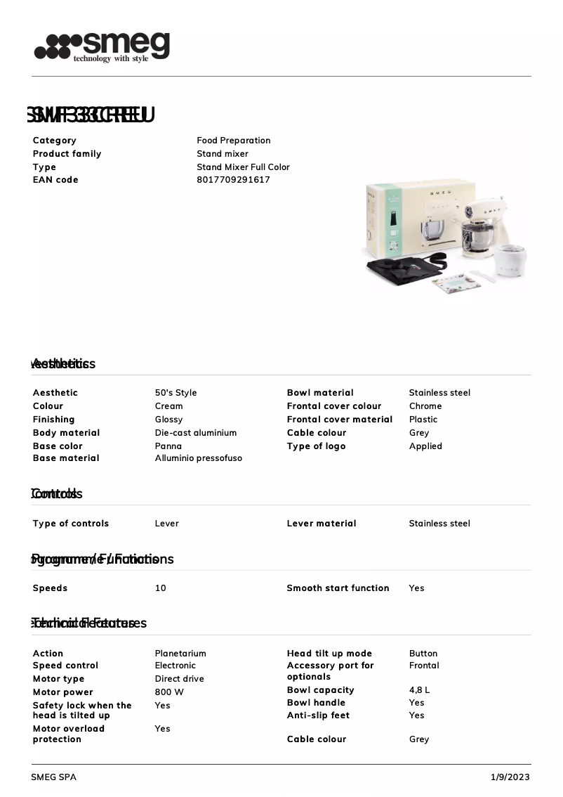 Page n°1 - Fiche technique Smeg SMF33