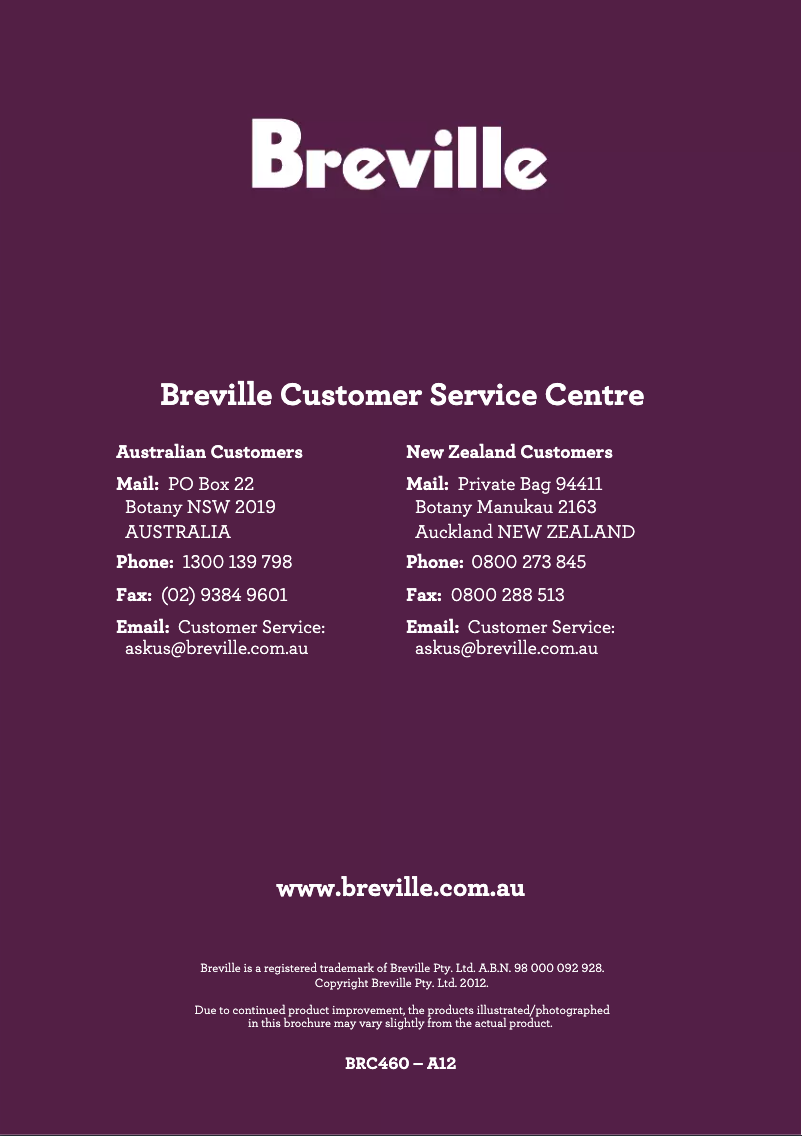 Page n°1 - Manuel utilisateur Breville the Rice Box BRC460