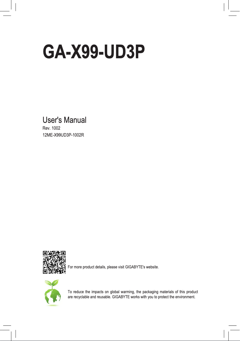 Page n°1 - Manuel utilisateur Gigabyte GA-X99-UD3P
