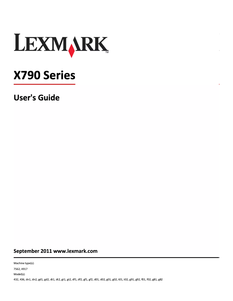 Page 1 de la notice Manuel utilisateur Lexmark X792dtse