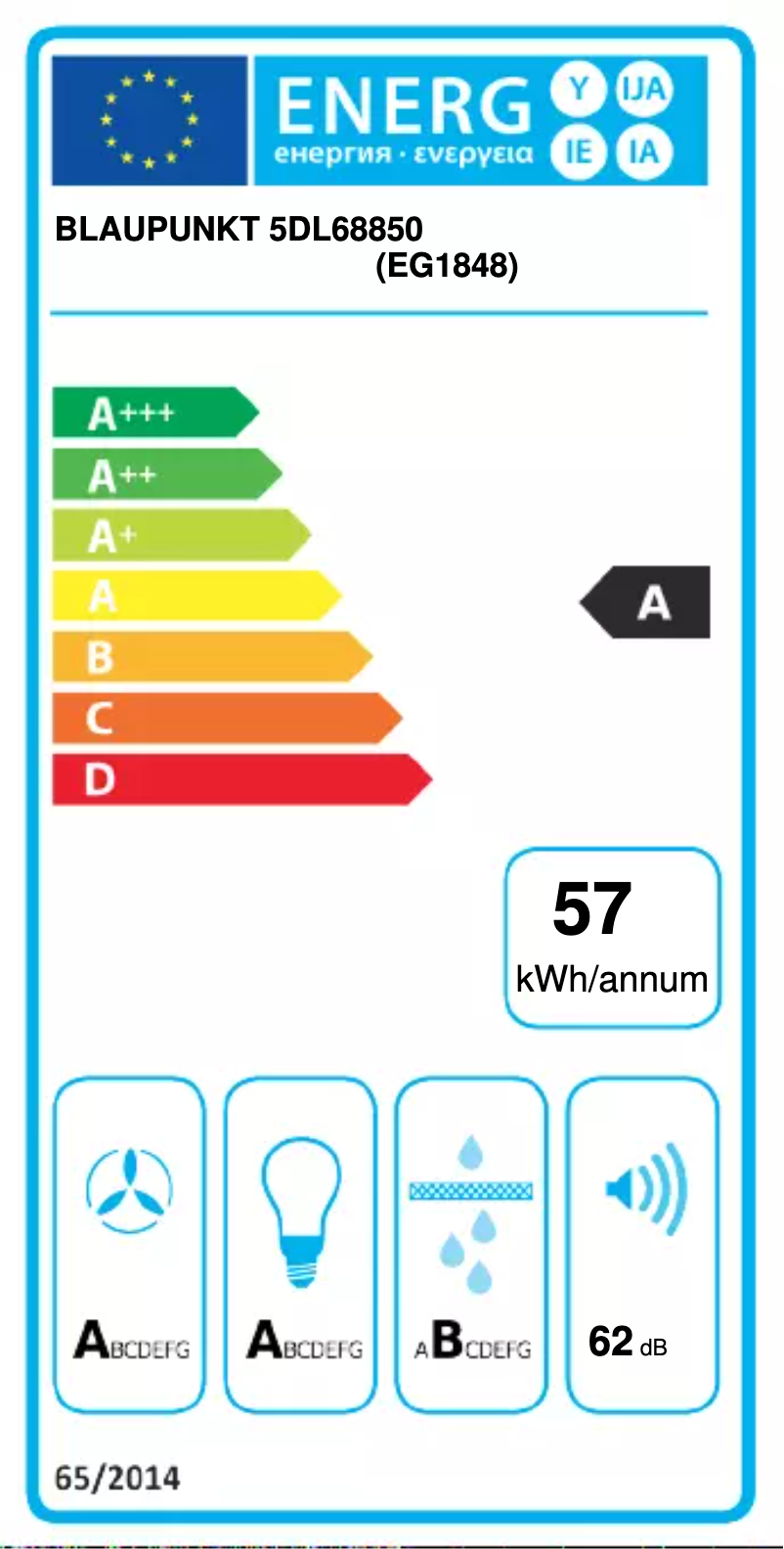 Page 1 de la notice Label énergétique Blaupunkt 5DL68850