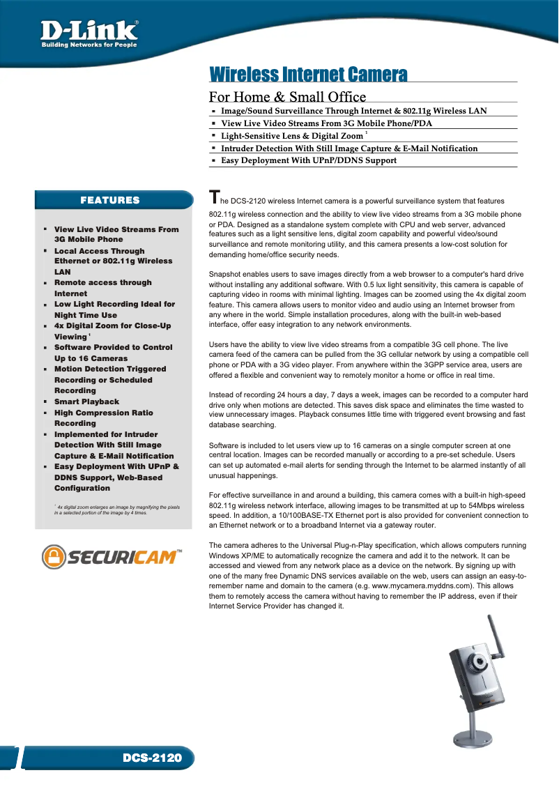 Page 1 de la notice Fiche technique D-Link DCS-2120
