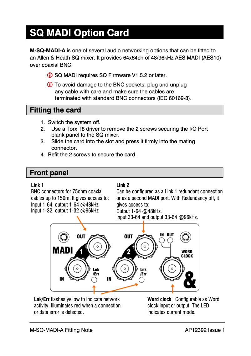 Page 1 de la notice Manuel utilisateur Allen & Heath SQ MADI