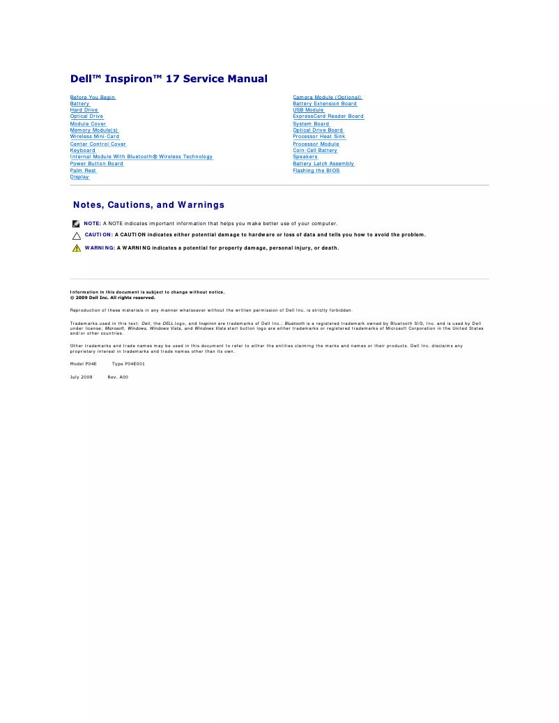 Page 1 de la notice Manuel utilisateur Dell Inspiron 1750