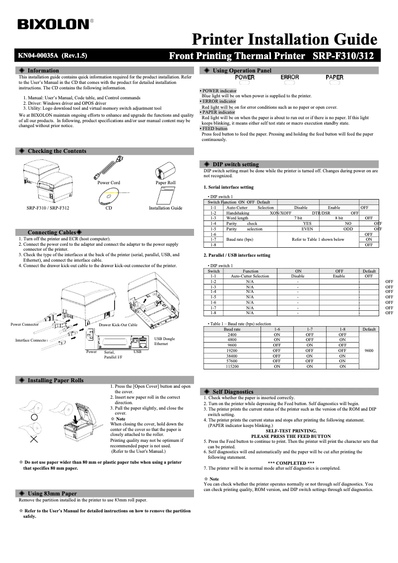 Page n°1 - Guide d'installation Bixolon SRP-F310
