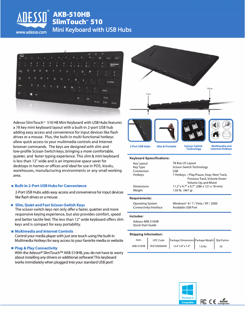Page n°1 - Manuel utilisateur Adesso SlimTouch 510