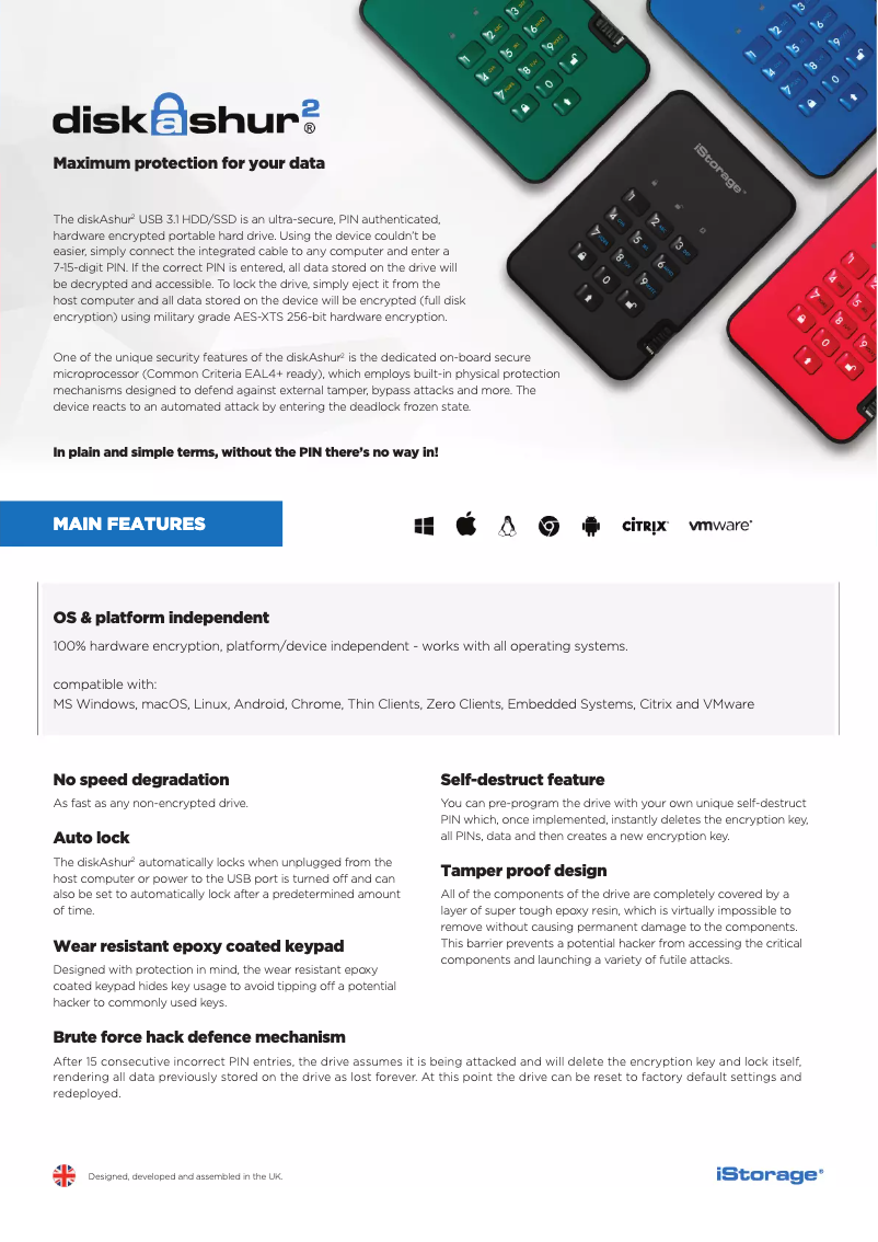 Page n°1 - Fiche technique iStorage diskAshur 2
