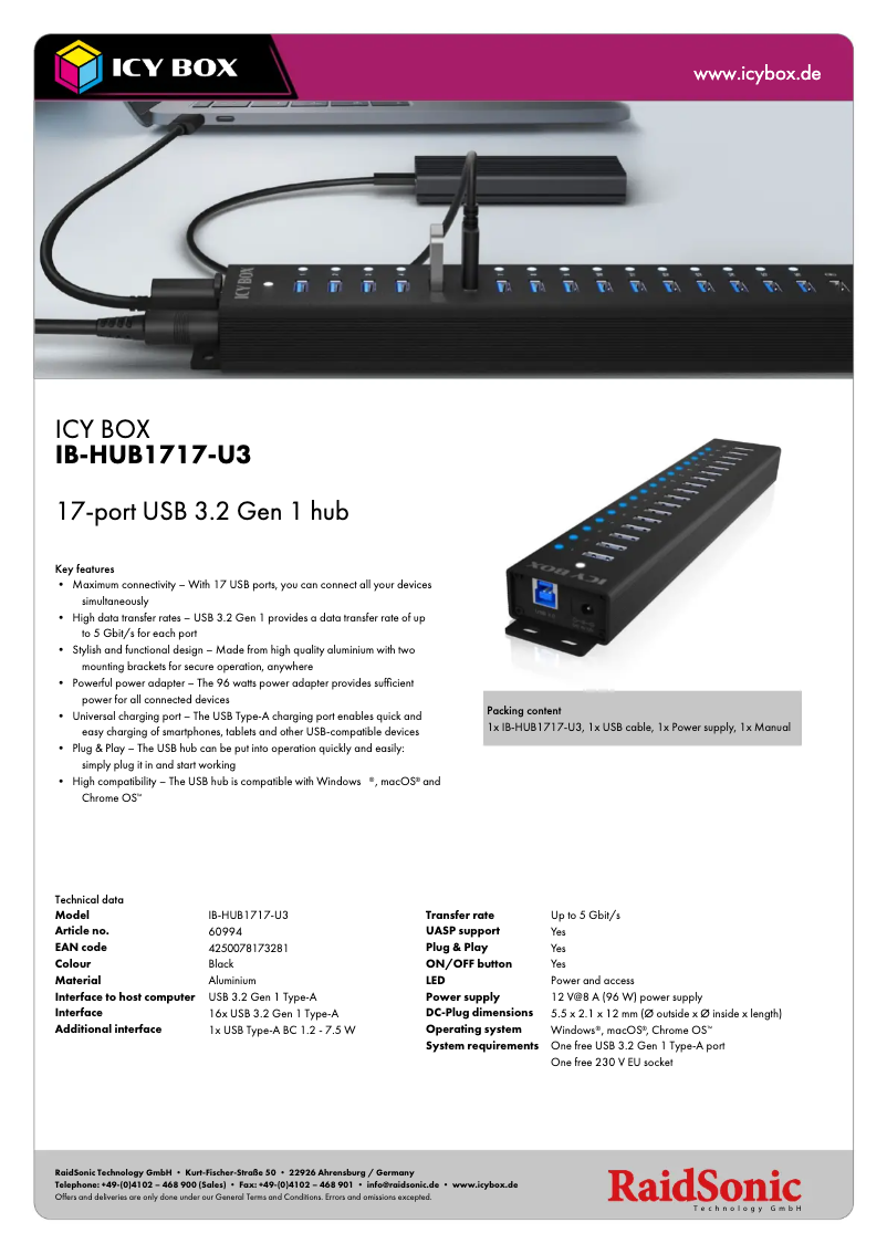 Page n°1 - Fiche technique Icy Box IB-HUB1717-U3