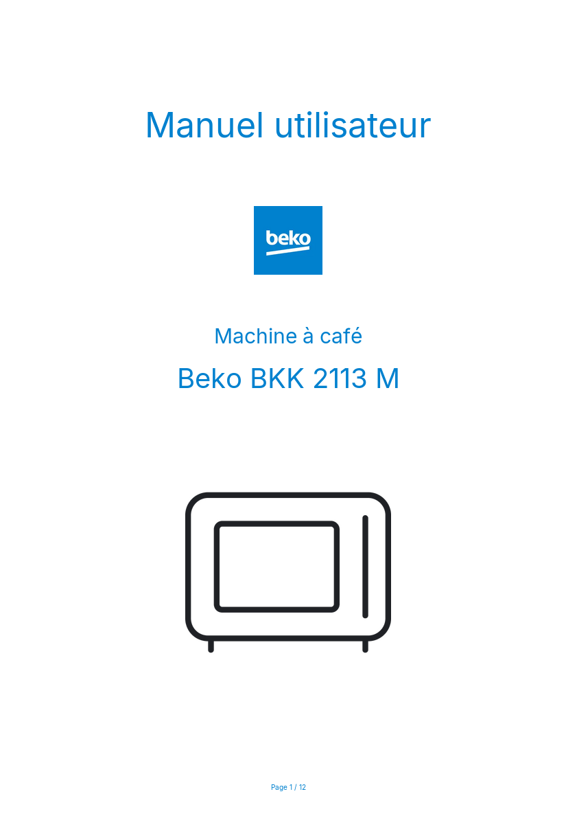 Page n°1 - Manuel utilisateur Beko BKK 2113 M