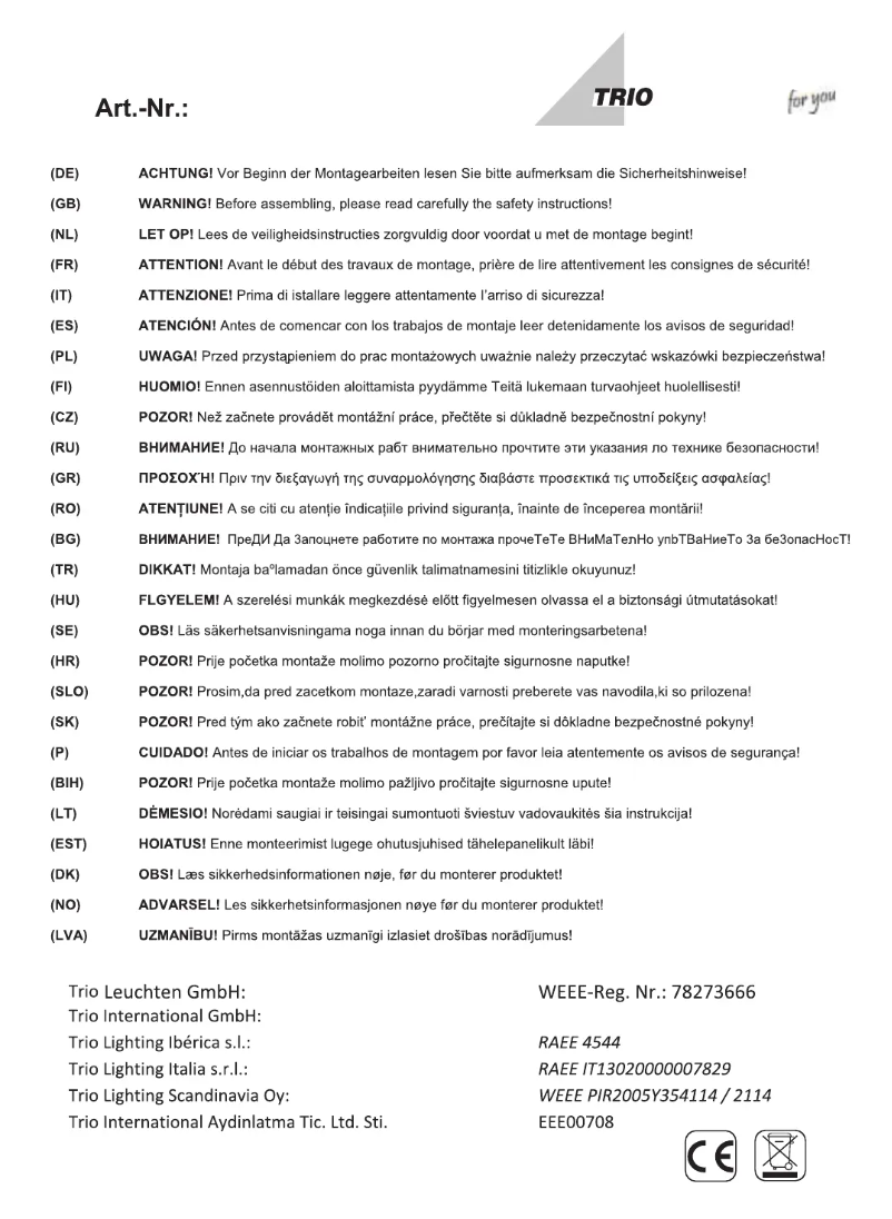 Page n°1 - Manuel utilisateur Trio Lighting Figaro