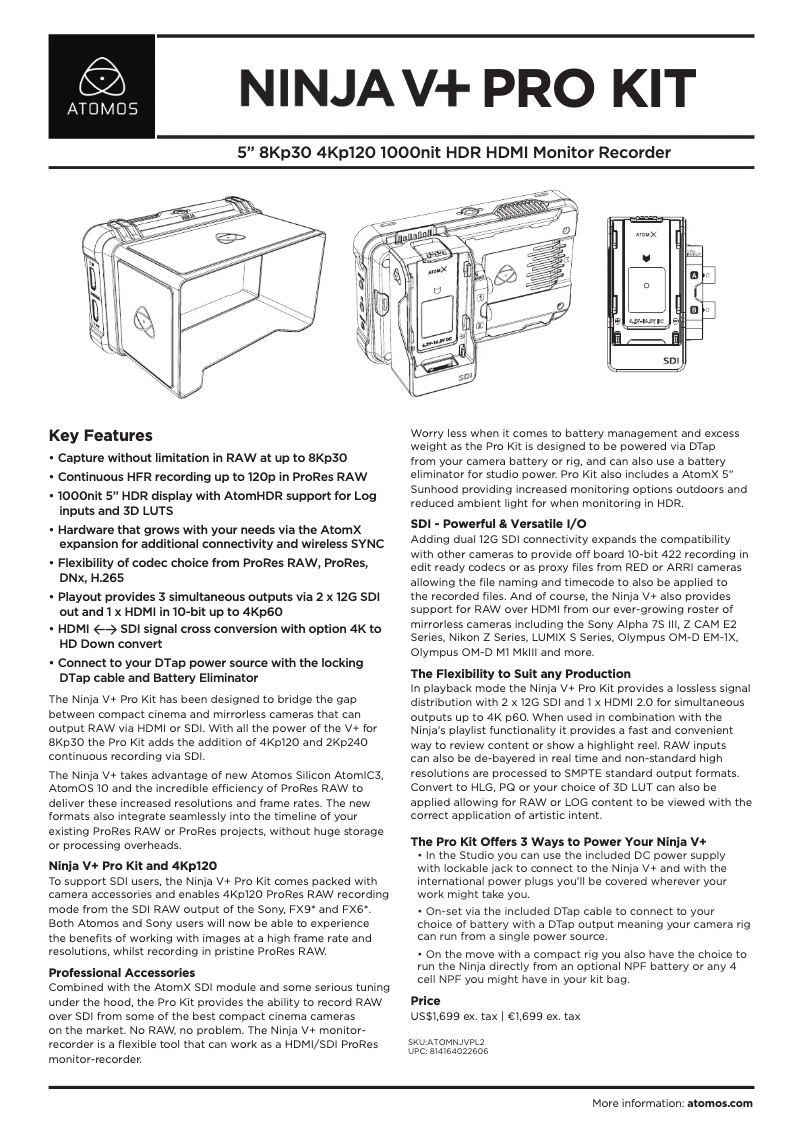 Image de la première page du manuel de l'appareil Ninja V+ Pro Kit