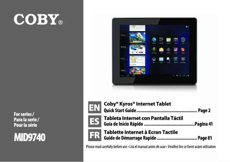 Imagen de la primera página del manual del dispositivo Kyros MID9740