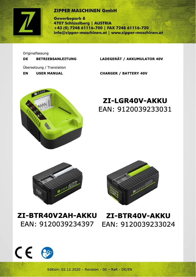 Page n°1 - Manuel utilisateur Zipper ZI-BTR40V-AKKU