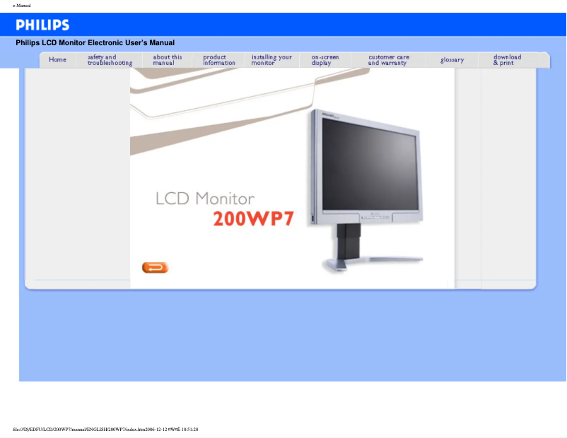 Page n°1 - Manuel utilisateur Philips Brilliance 200WP7ES