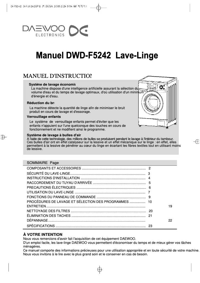 Page n°1 - Manuel utilisateur Daewoo DWD-F5242