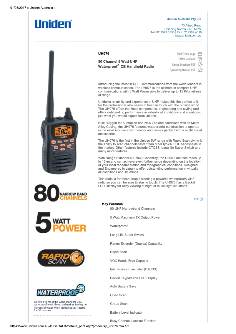 Image de la première page du manuel de l'appareil UH076