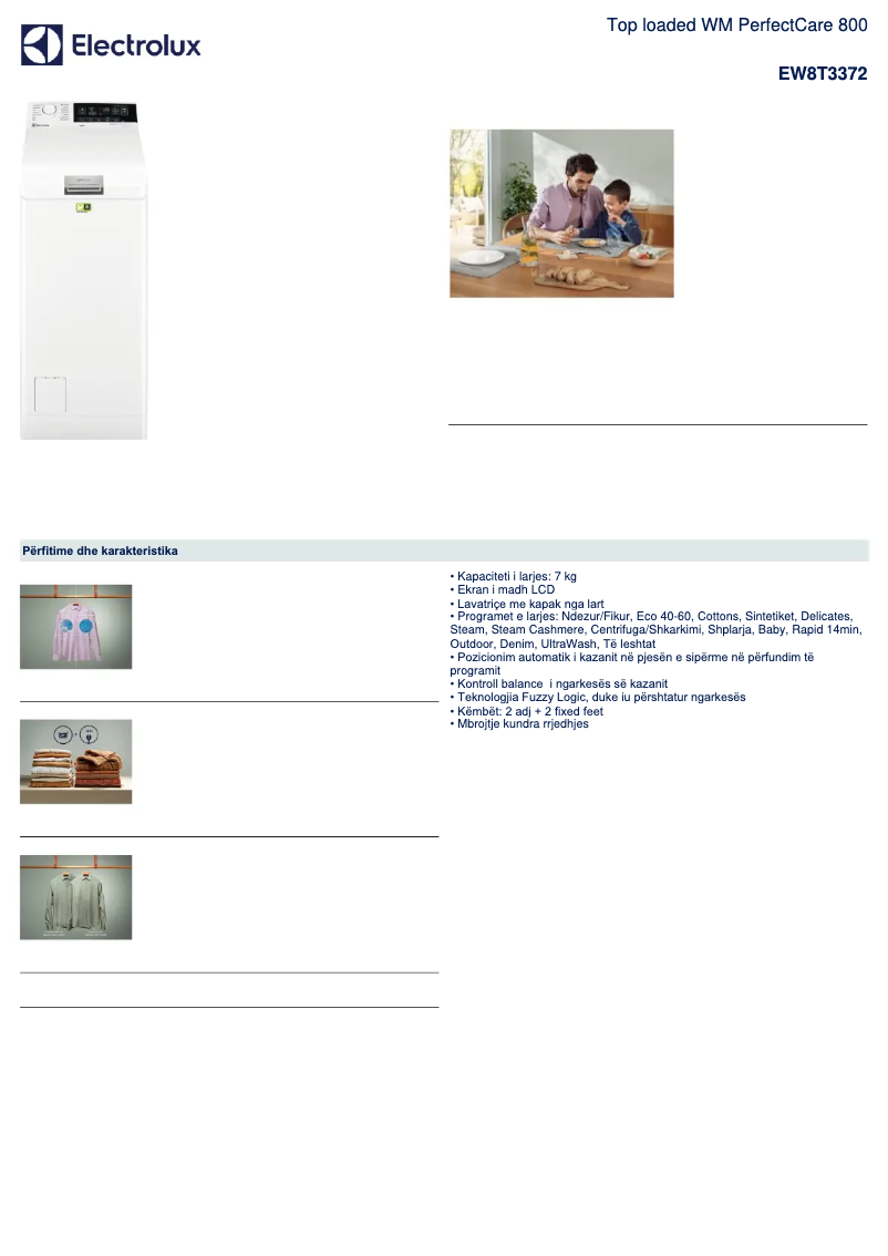 Page 1 de la notice Fiche technique Electrolux EW8T3372