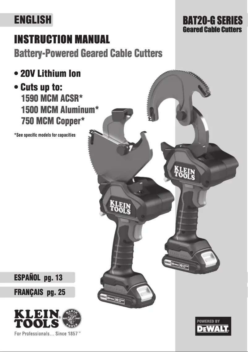 Page 1 de la notice Manuel utilisateur Klein Tools BAT20-G4