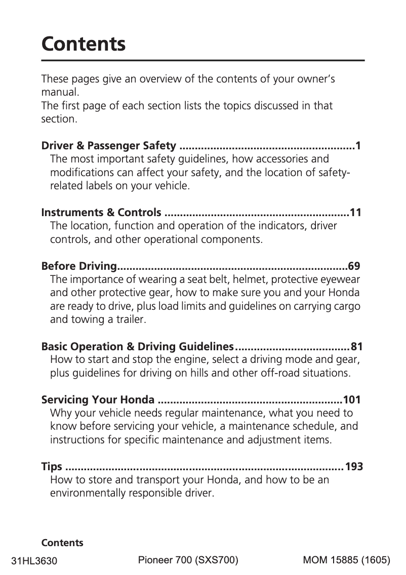 Page 1 de la notice Manuel utilisateur Honda Pioneer 700-4 (2017)