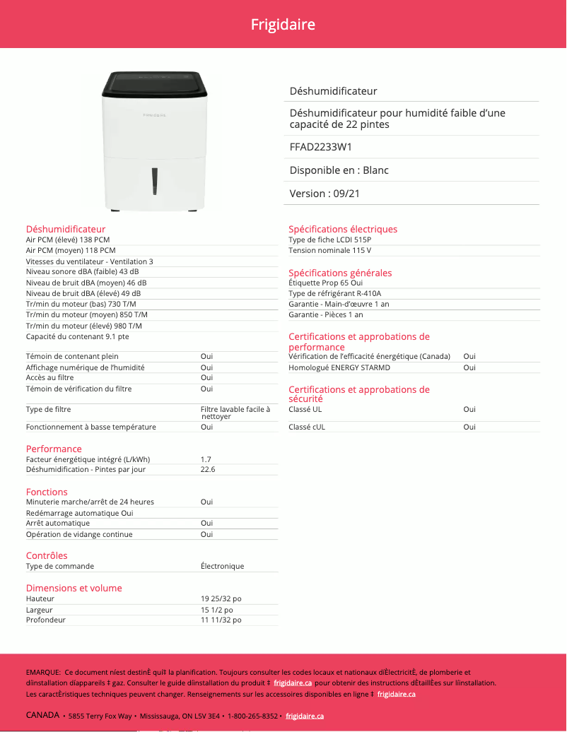 Image de la première page du manuel de l'appareil FFAD2233W1