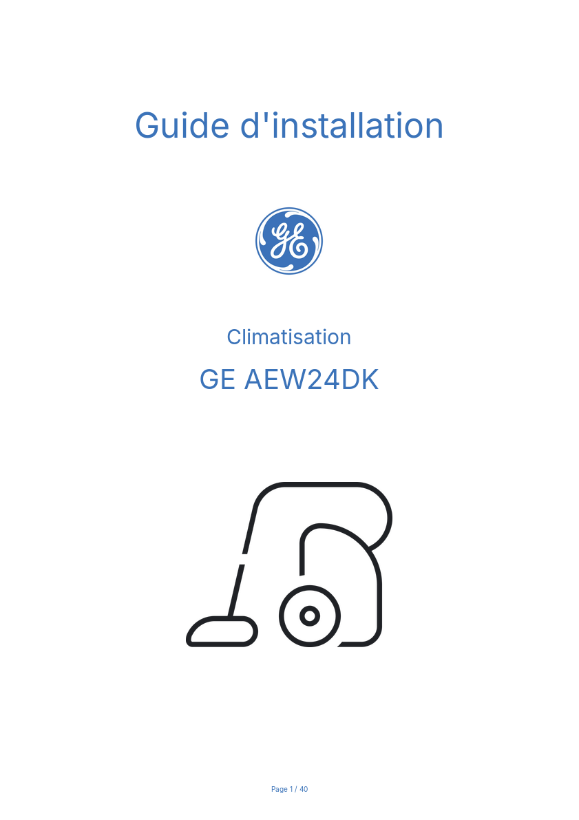 Page n°1 - Guide d'installation GE AEW24DK