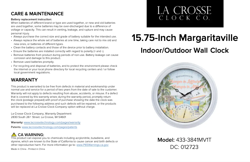 Page n°1 - Manuel utilisateur La Crosse Technology 433-3841MV1T