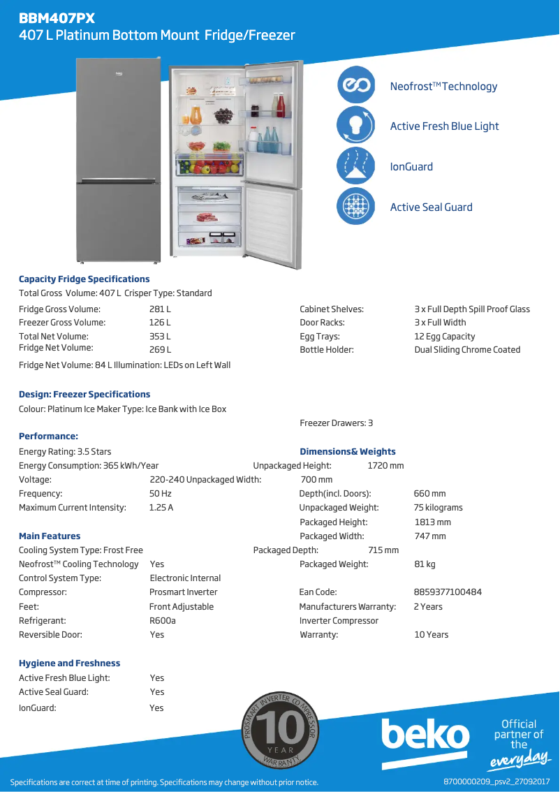 Page n°1 - Fiche technique Beko BBM407PX
