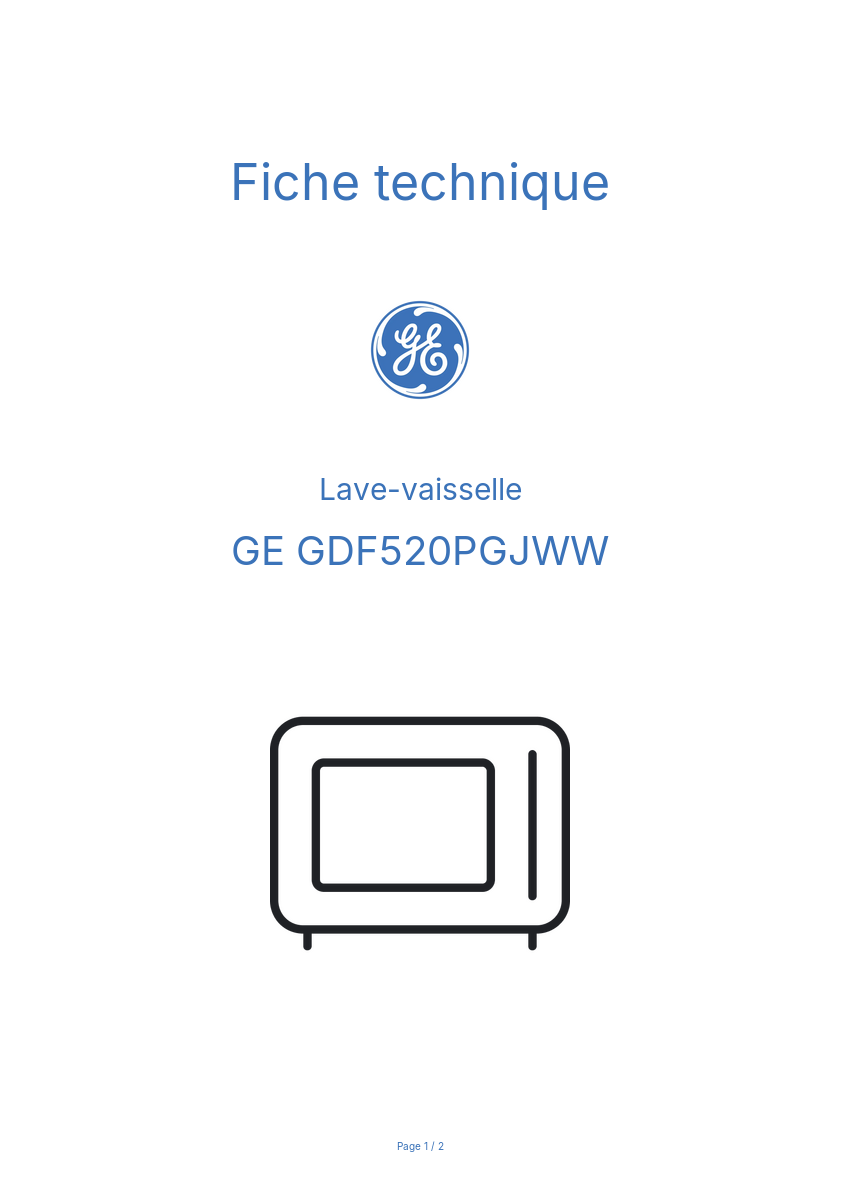Page n°1 - Fiche technique GE GDF520PGJWW