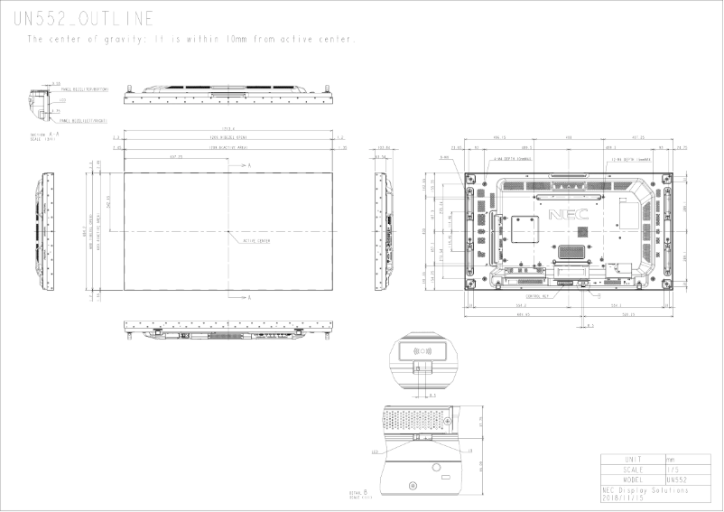 Page 1 de la notice Dessin technique NEC MultiSync UN552