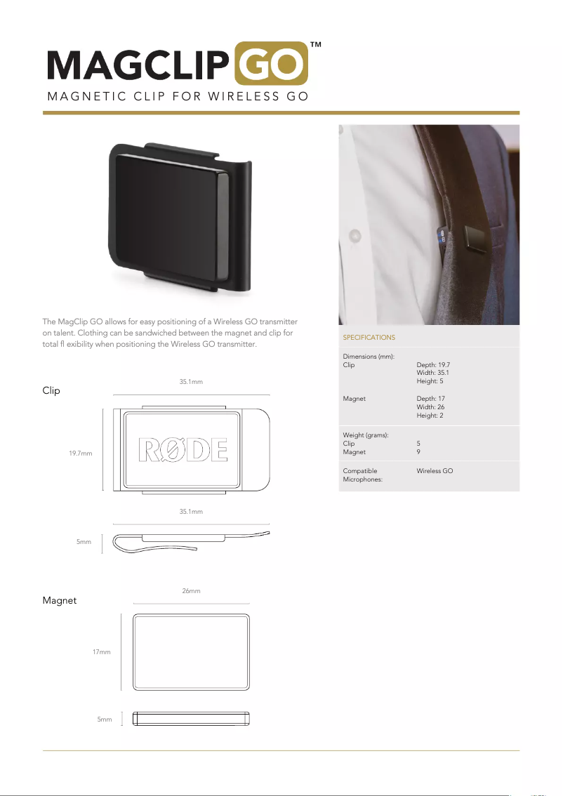 Page n°1 - Manuel utilisateur Røde MagClip Go