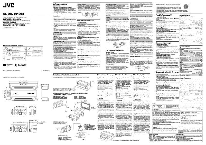 Image de la première page du manuel de l'appareil KS-DR2104DBT