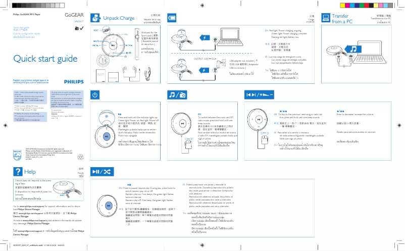 Page n°1 - Guide de démarrage rapide Philips SA5DOT02BF