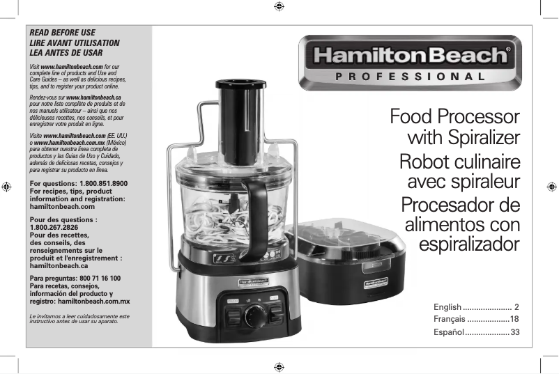 Page n°1 - Manuel utilisateur Hamilton Beach 70815