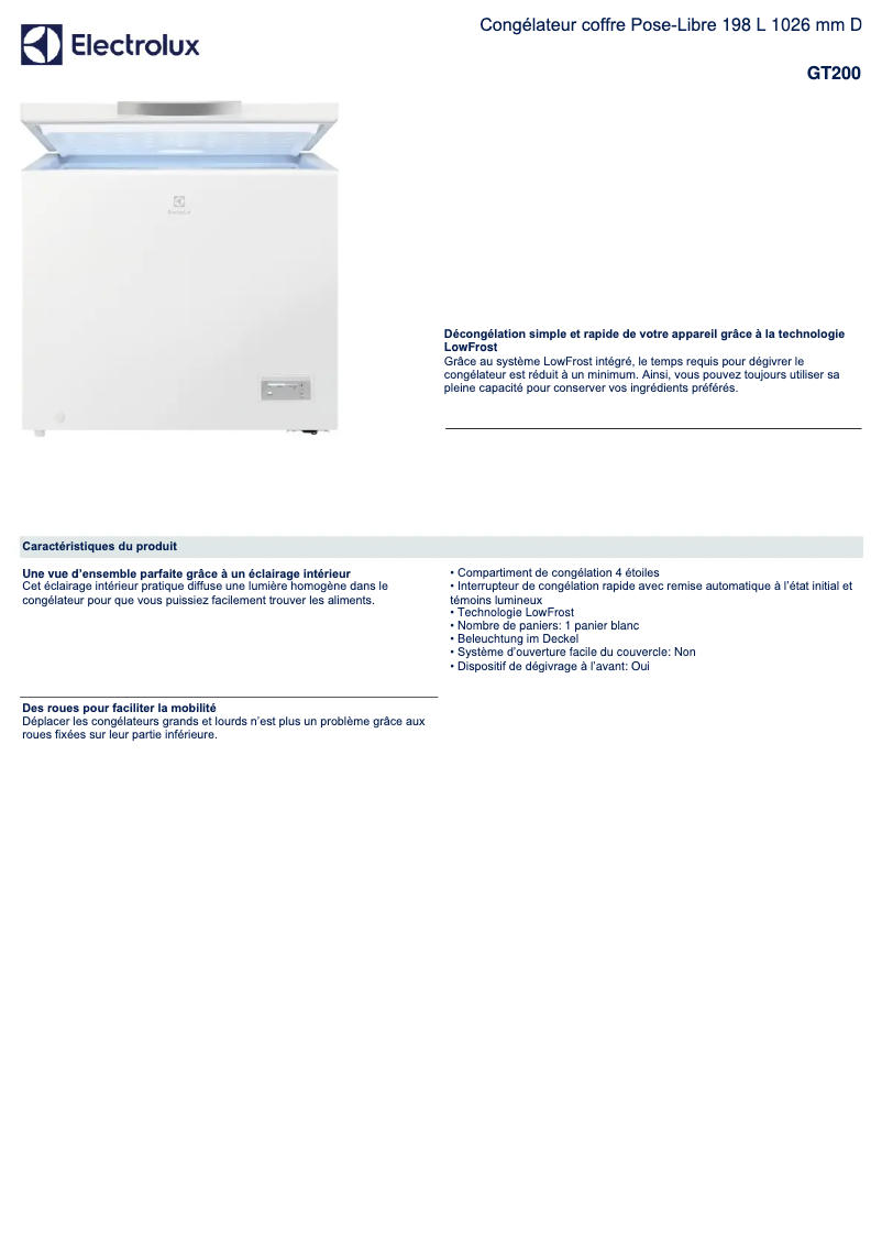 Page n°1 - Fiche technique Electrolux GT200
