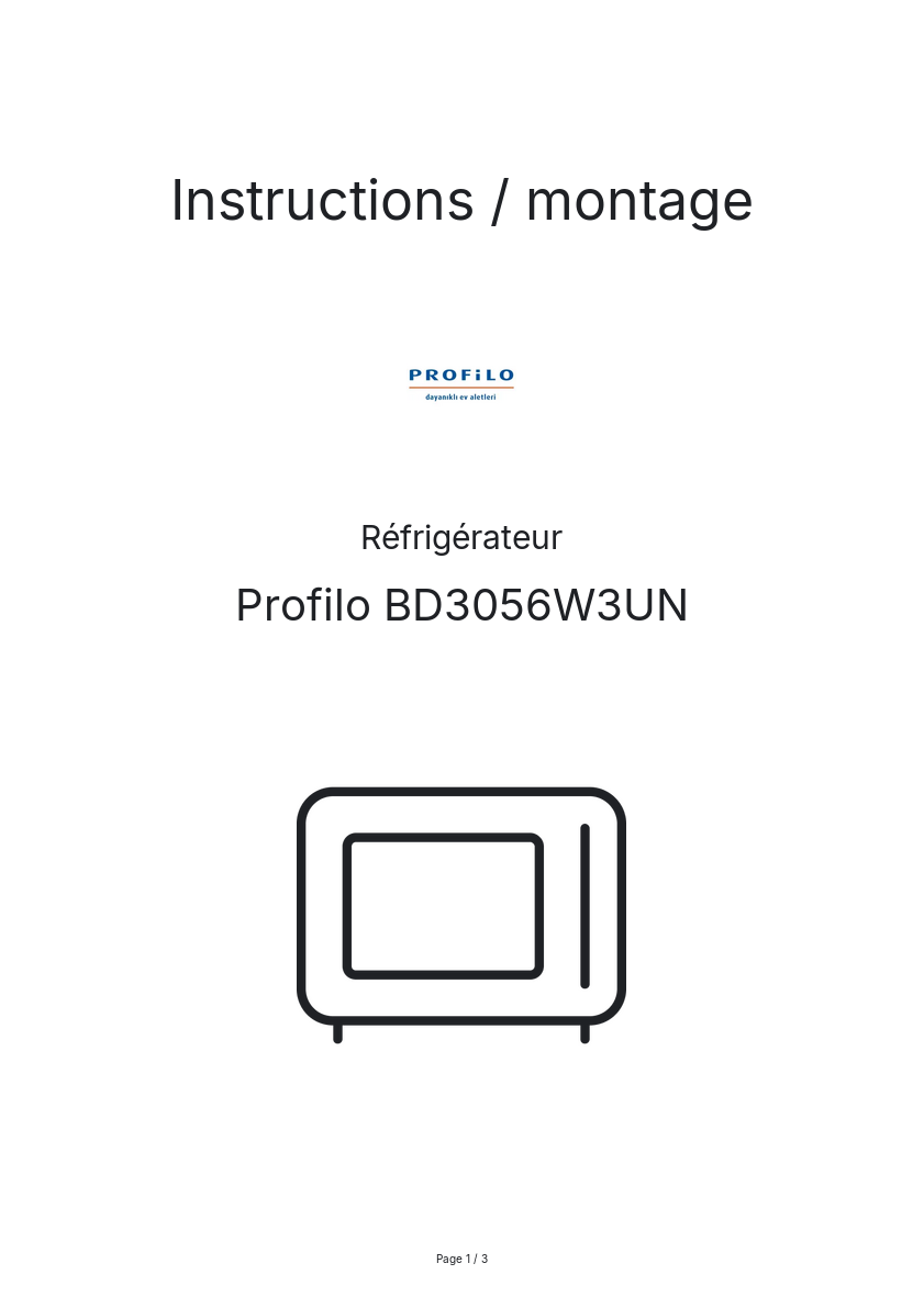 Page n°1 - Instructions / montage Profilo BD3056W3UN