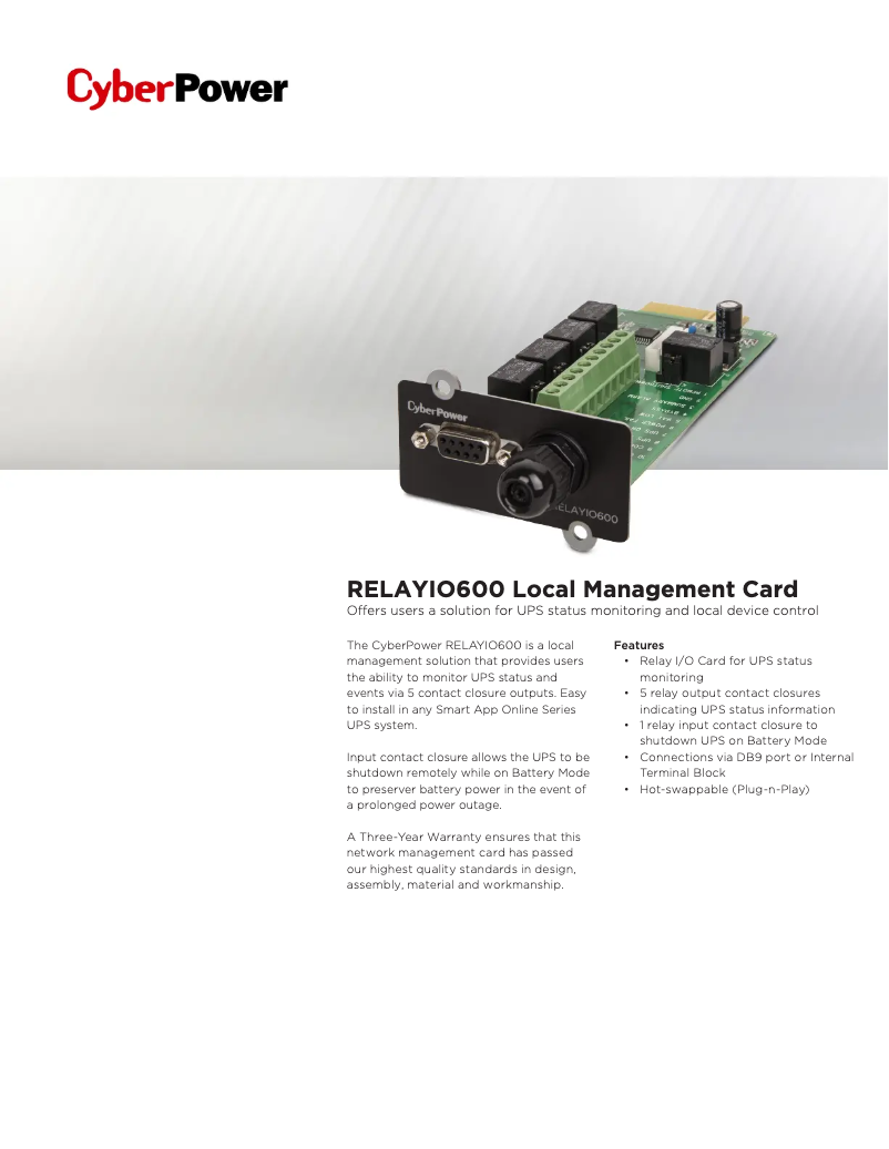 Page 1 de la notice Fiche technique CyberPower RELAYIO600